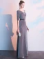Élégant Gris Robe De Soirée 2019 Empire V-Cou Glitter Polyester Ceinture 1/2 Manches Dos Nu Longue Robe De Ceremonie