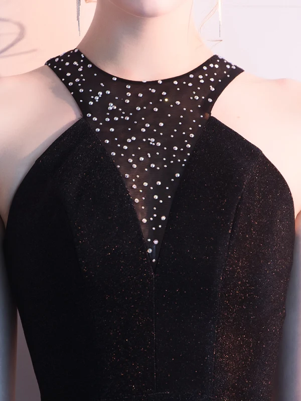 Sexy Noire Robe De Soirée 2019 Princesse Sans Manches Faux Diamant Titulaire Dos Nu Longue Robe De Ceremonie