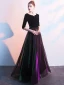 Elegant Black Evening Dresses  2019 A-Line / Princess Scoop Neck Suede 1/2 Sleeves Floor-Length / Long Formal Dresses