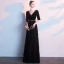 Charming Black Evening Dresses  2019 A-Line / Princess Deep V-Neck Suede Tassel Sash 1/2 Sleeves Floor-Length / Long Formal Dresses