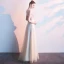 Elegant Champagne Prom Dresses 2019 A-Line / Princess Scoop Neck Appliques Lace Flower Sleeveless Floor-Length / Long Formal Dresses