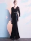 Charmant Noire Robe De Soirée 2019 Trompette / Sirène V-Cou Paillettes Ceinture 3/4 Manches Longue Robe De Ceremonie