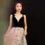 Modern / Fashion Black Evening Dresses  2019 A-Line / Princess V-Neck Lace Sequins Star Suede Bow Sleeveless Floor-Length / Long Formal Dresses