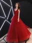 Chic / Beautiful Burgundy Evening Dresses  2019 A-Line / Princess Off-The-Shoulder Beading Crystal Sleeveless Backless Floor-Length / Long Formal Dresses