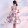 Sexy Ivory Party Dresses 2018 A-Line / Princess Striped Spaghetti Straps Sleeveless Short Formal Dresses