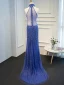 Luxe Océan Bleu Fait main Perlage Robe De Soirée 2019 Trompette / Sirène Titulaire Cristal Paillettes Sans Manches Train De Balayage Robe De Ceremonie