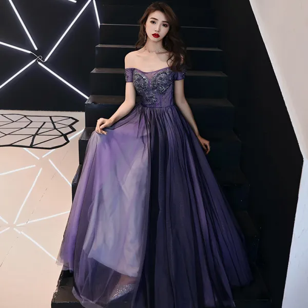 Elegant Grape Evening Dresses 2019 A-Line / Princess Off-The-Shoulder ...