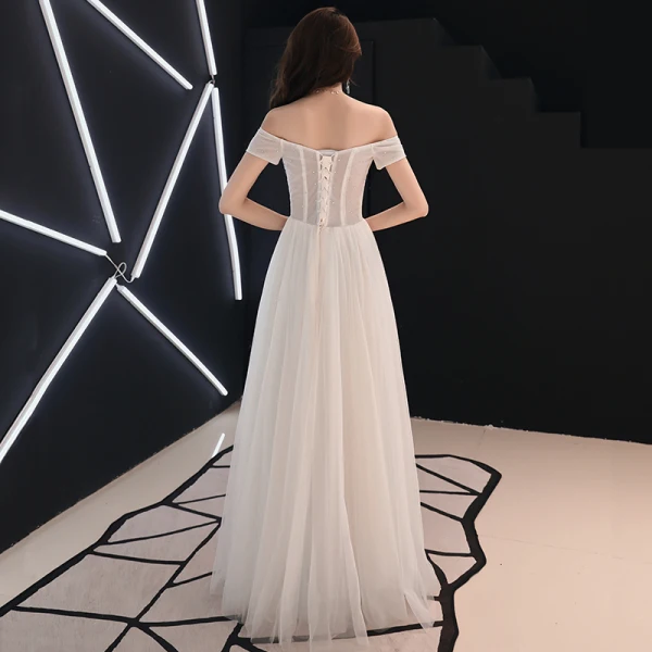 Élégant Ivoire Robe De Bal 2019 Princesse De l'épaule En Dentelle Fleur Faux Diamant Manches Courtes Dos Nu Longue Robe De Ceremonie