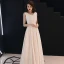 Elegant Ensfarget Champagne Selskapskjoler 2019 Prinsesse Scoop Halsen Perle Rhinestone Uten Ermer Lange Formelle Kjoler