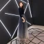 Elegant Navy Blue Evening Dresses  2019 A-Line / Princess V-Neck Suede Star Bow 3/4 Sleeve Floor-Length / Long Formal Dresses