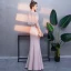 Élégant Rougissant Rose Robe De Soirée 2019 Trompette / Sirène Col Haut Faux Diamant Manches Courtes Fendue devant Longue Robe De Ceremonie