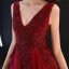 Chic / Belle Bordeaux Robe De Soirée 2019 Princesse V-Cou Sans Manches Perlage Cristal En Dentelle Fleur Dos Nu Longue Robe De Ceremonie