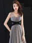 Chic / Beautiful Grey Evening Dresses  2019 A-Line / Princess V-Neck Bow Spotted Sleeveless Backless Floor-Length / Long Formal Dresses