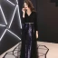 Chic / Beautiful Black Evening Dresses  2019 A-Line / Princess V-Neck Sash Sequins 3/4 Sleeve Floor-Length / Long Formal Dresses