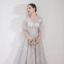 Elegant Grey Evening Dresses  2019 A-Line / Princess Scoop Neck Appliques Lace Flower 1/2 Sleeves Floor-Length / Long Formal Dresses