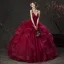 Charming Quinceañera Burgundy Prom Dresses 2019 Ball Gown Spaghetti Straps Glitter Sleeveless Backless Cascading Ruffles Floor-Length / Long Formal Dresses