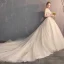 Charmant Champagne Robe De Mariée 2019 Princesse De l'épaule Étoile En Dentelle Fleur Perle Paillettes Manches Courtes Dos Nu Royal Train