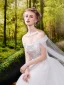 Elegant White Wedding Dresses 2019 Ball Gown Off-The-Shoulder Lace Flower Appliques Pearl Sequins Short Sleeve Backless Chapel Train
