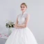 Elegant White Wedding Dresses 2019 Ball Gown High Neck Lace Flower Sequins Short Sleeve Backless Floor-Length / Long