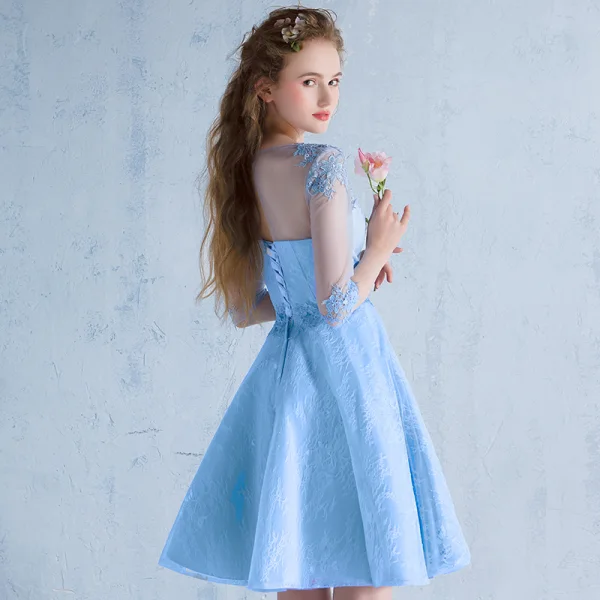 blue homecoming dresses with sleeves Light Green Floral Homecoming Dress Strapless Graduation Dress hc328 –  vigocouture