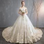 Luxury / Gorgeous Champagne 2019 Wedding Dresses Ball Gown Off-The-Shoulder Buttons Lace Flower Sleeveless Backless Royal Train
