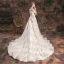 Charming Champagne 2019 Wedding Dresses A-Line / Princess Scoop Neck Lace Flower Glitter Tulle Short Sleeve Backless Cathedral Train