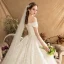 Luxury / Gorgeous Champagne Wedding Dresses 2019 Ball Gown Off-The-Shoulder Beading Pearl Rhinestone Lace Flower Short Sleeve Backless Royal Train