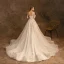 Charming Champagne Wedding Dresses 2019 A-Line / Princess Scoop Neck Beading Lace Flower Sequins 3/4 Sleeve Backless Cathedral Train Wedding