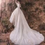 Elegant Champagne Wedding Dresses 2019 Ball Gown Scoop Neck Lace Flower Short Sleeve Backless Royal Train