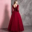 Chic / Beautiful Burgundy Prom Dresses 2019 A-Line / Princess Scoop Neck Beading Crystal Sequins Long Sleeve Backless Floor-Length / Long Formal Dresses