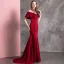 Chic / Beautiful Burgundy Evening Dresses  2019 Trumpet / Mermaid High Neck Beading Crystal Short Sleeve Sweep Train Formal Dresses
