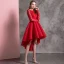Chic / Belle Couleur Unie Rouge Robe De Cocktail 2019 Princesse Encolure Dégagée Dentelle Fleur Manches Longues Asymétrique Robe De Ceremonie