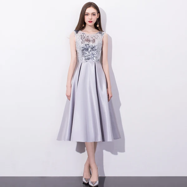 Chic / Beautiful Champagne Homecoming Graduation Dresses 2018 A-Line / Princess Sequins Scoop Neck Sleeveless Knee-Length Formal Dresses