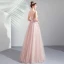 Élégant Perle Rose Robe De Soirée 2019 Princesse Encolure Dégagée Appliques En Dentelle Fleur Noeud Perlage Perle Faux Diamant Sans Manches Dos Nu Longue Robe De Ceremonie