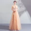 Élégant Champagne Robe De Bal 2019 Princesse V-Cou Appliques En Dentelle Fleur Perlage Paillettes Sans Manches Dos Nu Longue Robe De Ceremonie