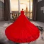 Chinese style Muslim Red Wedding Dresses 2019 A-Line / Princess High Neck Beading Appliques Lace Flower Long Sleeve Royal Train