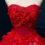 Chinese style Red Wedding Dresses 2019 A-Line / Princess Strapless Appliques Lace Flower Beading Pearl Sleeveless Backless Floor-Length / Long