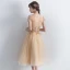 Chic / Beautiful Champagne Homecoming Graduation Dresses 2018 A-Line / Princess Sequins Lace Flower Scoop Neck Short Sleeve Knee-Length Formal Dresses