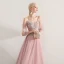 Elegant Blushing Pink Prom Dresses 2019 A-Line / Princess Spaghetti Straps Appliques Lace Flower Beading 3/4 Sleeve Backless Floor-Length / Long Formal Dresses