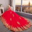 Chinese style Red Wedding Dresses 2019 Ball Gown Off-The-Shoulder Gold Lace Flower 1/2 Sleeves Backless Cathedral Train