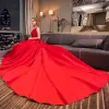 Simple Rouge Robe De Mariée 2019 Princesse Sans Manches Royal Train