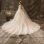 Luxury / Gorgeous Champagne Wedding Dresses 2019 A-Line / Princess Scoop Neck Beading Crystal Lace Flower Sequins Sleeveless Backless Watteau Train Royal Train