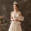 Luxury / Gorgeous Champagne Glitter Wedding Dresses 2019 A-Line / Princess Scoop Neck Beading Lace Flower Sleeveless Court Train