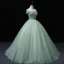 Elegant Sage Green Sequins Prom Dresses 2022 Ball Gown Off-The-Shoulder Sleeveless Rhinestone Butterfly Beading Backless Pearl Floor-Length / Long Formal Dresses