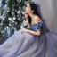 Chic / Beautiful Ocean Blue Prom Dresses 2021 A-Line / Princess Ruffle Off-The-Shoulder Beading Short Sleeve Backless Floor-Length / Long Prom Formal Dresses