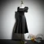 Modest / Simple Black Homecoming Graduation Dresses Little Black Dress 2021 A-Line / Princess Square Neckline Short Sleeve Backless Tea-length Formal Dresses