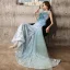 Étourdissant Bleu Ciel Paillettes Robe De Soirée 2021 Trompette / Sirène Bustier Sans Manches Dos Nu Noeud Train De Balayage Soirée Robe De Ceremonie