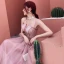 Elegant Dusky Pink Prom Dresses 2021 A-Line / Princess Spaghetti Straps Lace Flower Bow Sleeveless Backless Floor-Length / Long Prom Formal Dresses