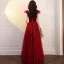 Vintage / Retro Red Pearl Sequins Prom Dresses 2021 A-Line / Princess Square Neckline Short Sleeve Backless Floor-Length / Long Prom Formal Dresses