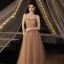 Modern / Fashion Champagne Beading Prom Dresses 2021 A-Line / Princess Spaghetti Straps Sleeveless Backless Floor-Length / Long Prom Formal Dresses